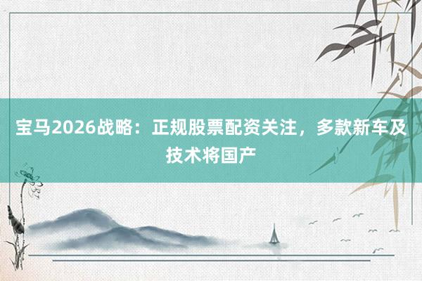 宝马2026战略：正规股票配资关注，多款新车及技术将国产